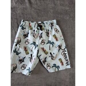 Hurley Youth Boy's Elastic Waist Broadshorts Swim 10/12 Shark Skull Summer